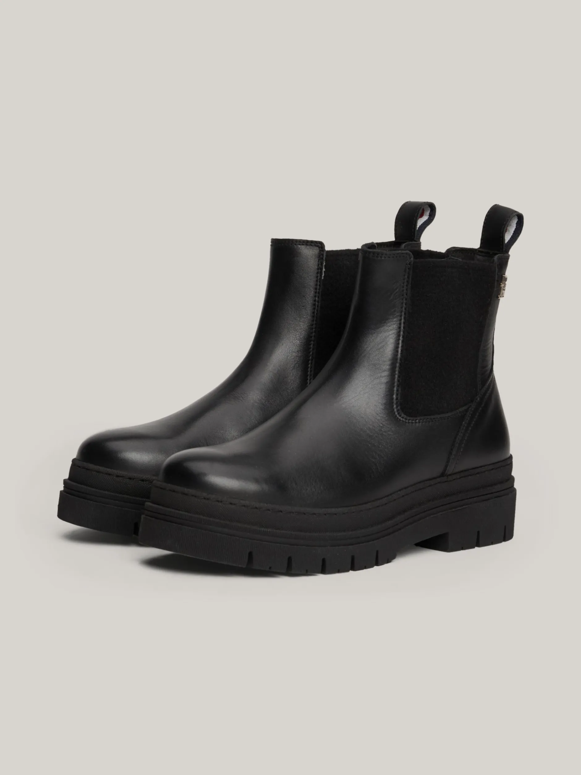 Chelsea Boots|Botki*Tommy Hilfiger Skórzane Sztyblety Z Protektorem TH Monogram BLACK