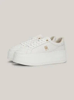 Sneakersy*Tommy Hilfiger Skórzane Tenisówki Casual Na Platformie ECRU