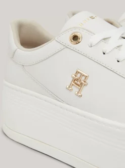 Sneakersy*Tommy Hilfiger Skórzane Tenisówki Casual Na Platformie ECRU
