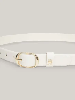 Paski*Tommy Hilfiger Skórzany Pasek Casual Z Owalną Sprzączką ANCIENT WHITE