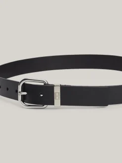 Paski*Tommy Hilfiger Skórzany Pasek City Z Wytłoczonym Logo BLACK