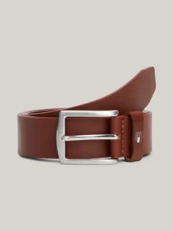 Paski*Tommy Hilfiger Skórzany Pasek Denton Z Flagą Na Szlufce DARK TAN