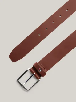 Paski*Tommy Hilfiger Skórzany Pasek Denton Z Flagą Na Szlufce DARK TAN