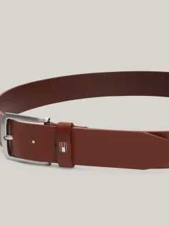 Paski*Tommy Hilfiger Skórzany Pasek Denton Z Flagą Na Szlufce DARK TAN