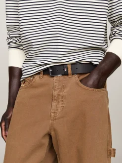Paski*Tommy Hilfiger Skórzany Pasek Denton Z Flagą Na Szlufce DARK TAN