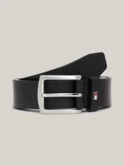 Paski*Tommy Hilfiger Skórzany Pasek Denton Z Flagą Na Szlufce MIDNIGHT