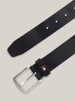 Paski*Tommy Hilfiger Skórzany Pasek Denton Z Flagą Na Szlufce MIDNIGHT