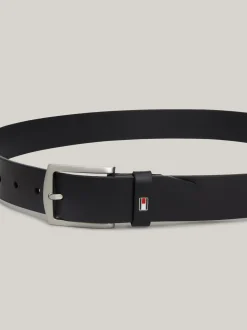 Paski*Tommy Hilfiger Skórzany Pasek Denton Z Flagą Na Szlufce MIDNIGHT