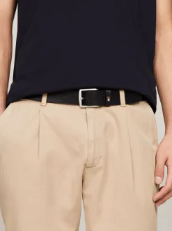 Paski*Tommy Hilfiger Skórzany Pasek Denton Z Flagą Na Szlufce MIDNIGHT