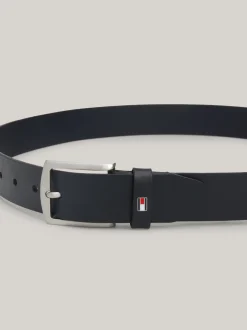 Paski*Tommy Hilfiger Skórzany Pasek Denton Z Flagą Na Szlufce BLACK