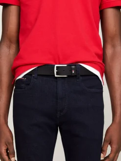 Paski*Tommy Hilfiger Skórzany Pasek Denton Z Flagą Na Szlufce BLACK