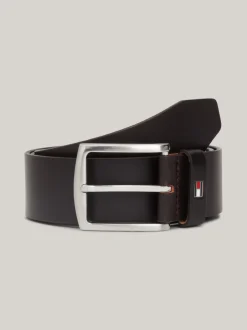 Paski*Tommy Hilfiger Skórzany Pasek Denton Z Logo Z Flagą DARK BROWN