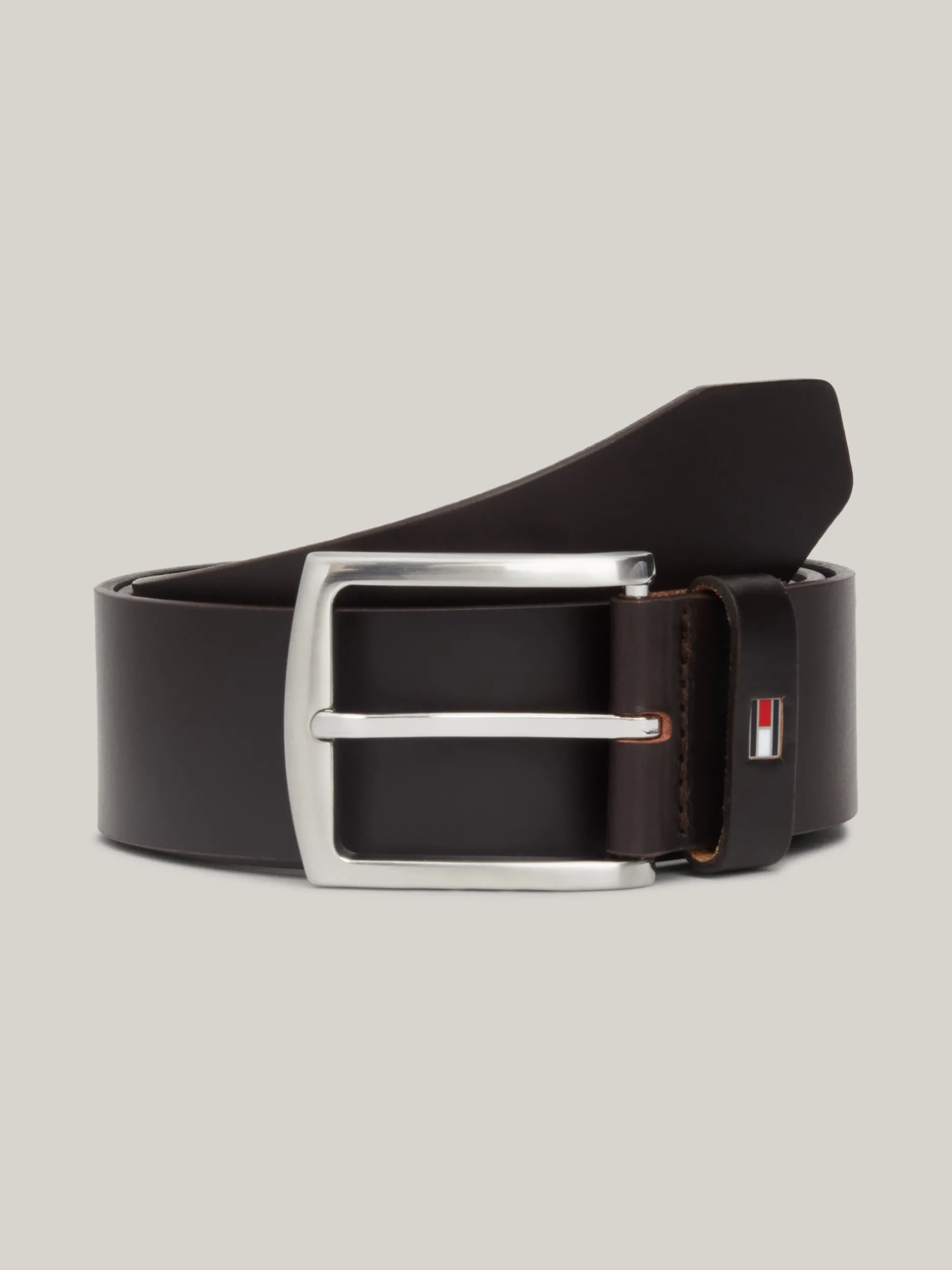 Paski*Tommy Hilfiger Skórzany Pasek Denton Z Logo Z Flagą DARK BROWN