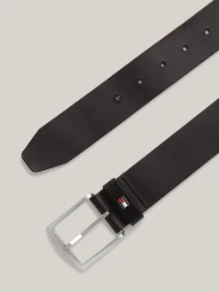 Paski*Tommy Hilfiger Skórzany Pasek Denton Z Logo Z Flagą DARK BROWN