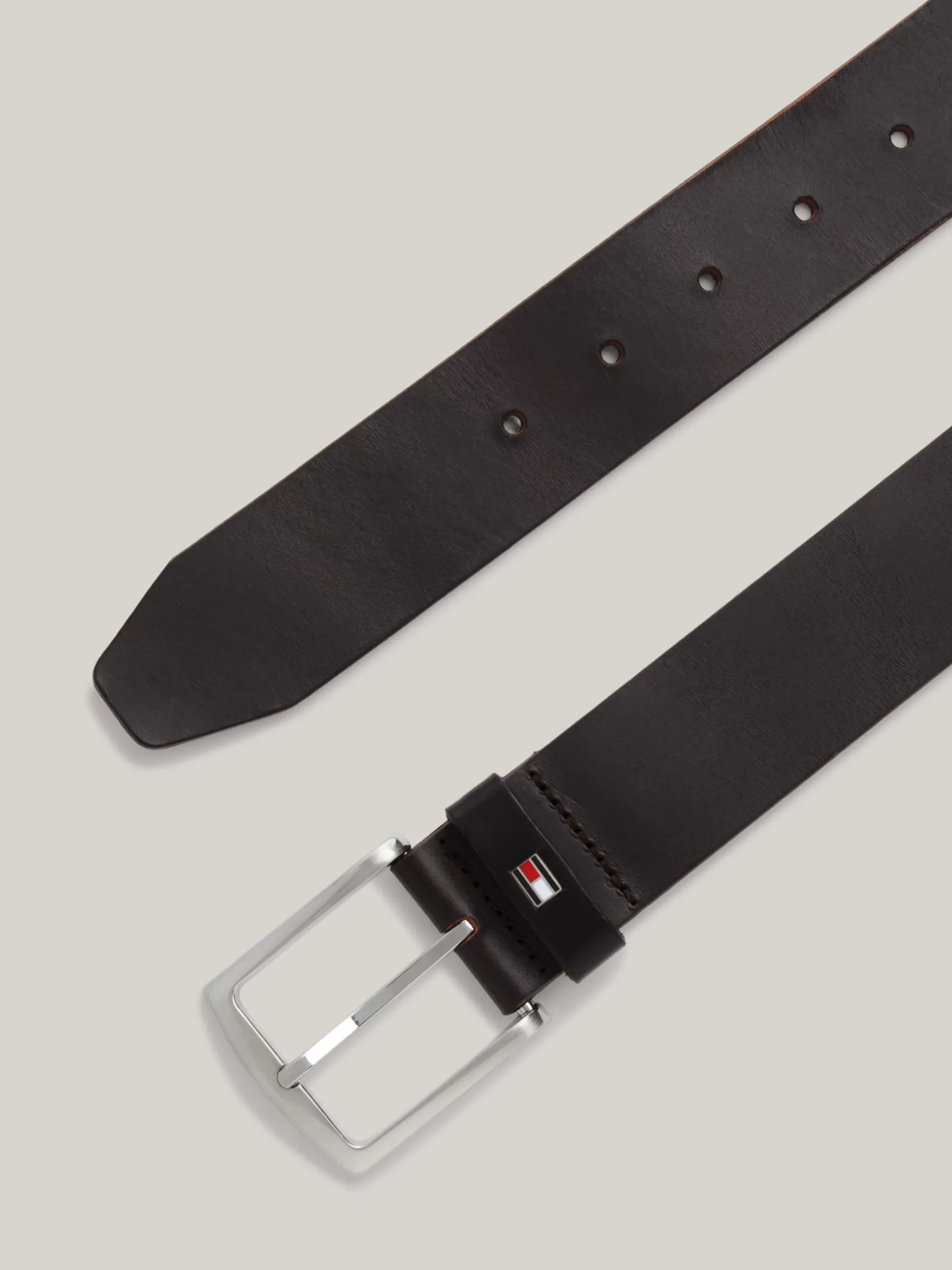 Paski*Tommy Hilfiger Skórzany Pasek Denton Z Logo Z Flagą DARK BROWN