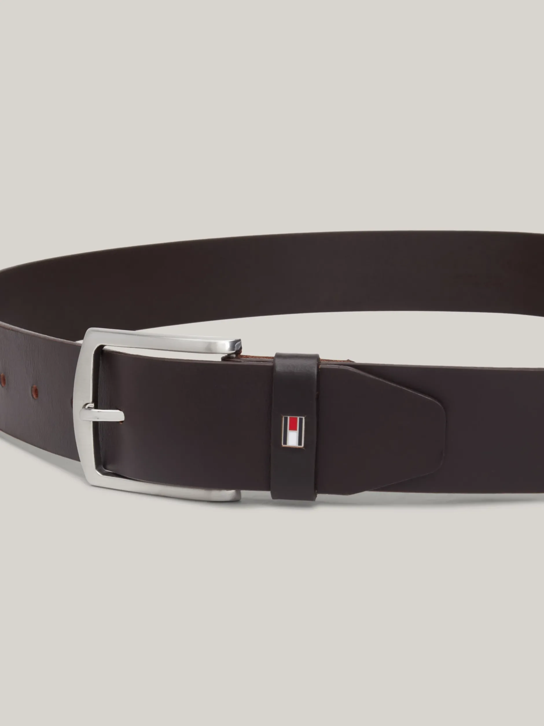 Paski*Tommy Hilfiger Skórzany Pasek Denton Z Logo Z Flagą DARK BROWN