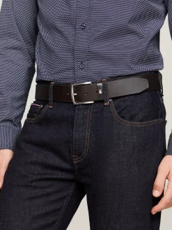 Paski*Tommy Hilfiger Skórzany Pasek Denton Z Logo Z Flagą DARK BROWN