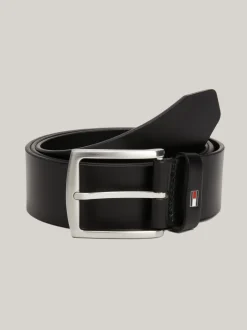 Paski*Tommy Hilfiger Skórzany Pasek Denton Z Logo Z Flagą BLACK