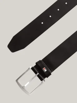 Paski*Tommy Hilfiger Skórzany Pasek Denton Z Logo Z Flagą BLACK