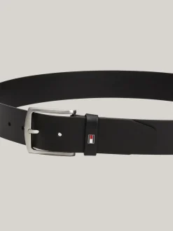 Paski*Tommy Hilfiger Skórzany Pasek Denton Z Logo Z Flagą BLACK