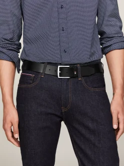 Paski*Tommy Hilfiger Skórzany Pasek Denton Z Logo Z Flagą BLACK