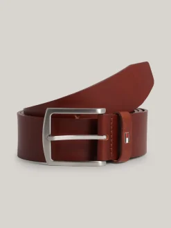 Paski*Tommy Hilfiger Skórzany Pasek Denton Z Logo Z Flagą DARK TAN