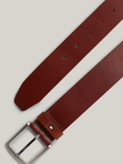 Paski*Tommy Hilfiger Skórzany Pasek Denton Z Logo Z Flagą DARK TAN