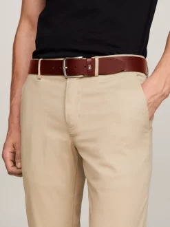 Paski*Tommy Hilfiger Skórzany Pasek Denton Z Logo Z Flagą DARK TAN