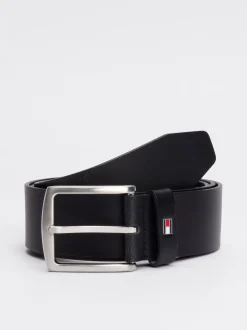 Paski*Tommy Hilfiger Skórzany Pasek Denton Z Logo Z Flagą MIDNIGHT
