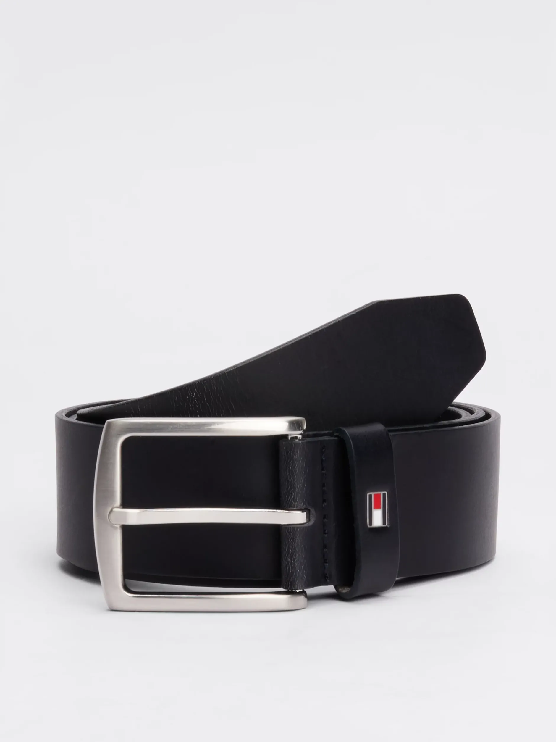 Paski*Tommy Hilfiger Skórzany Pasek Denton Z Logo Z Flagą MIDNIGHT