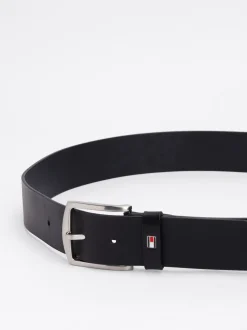 Paski*Tommy Hilfiger Skórzany Pasek Denton Z Logo Z Flagą MIDNIGHT