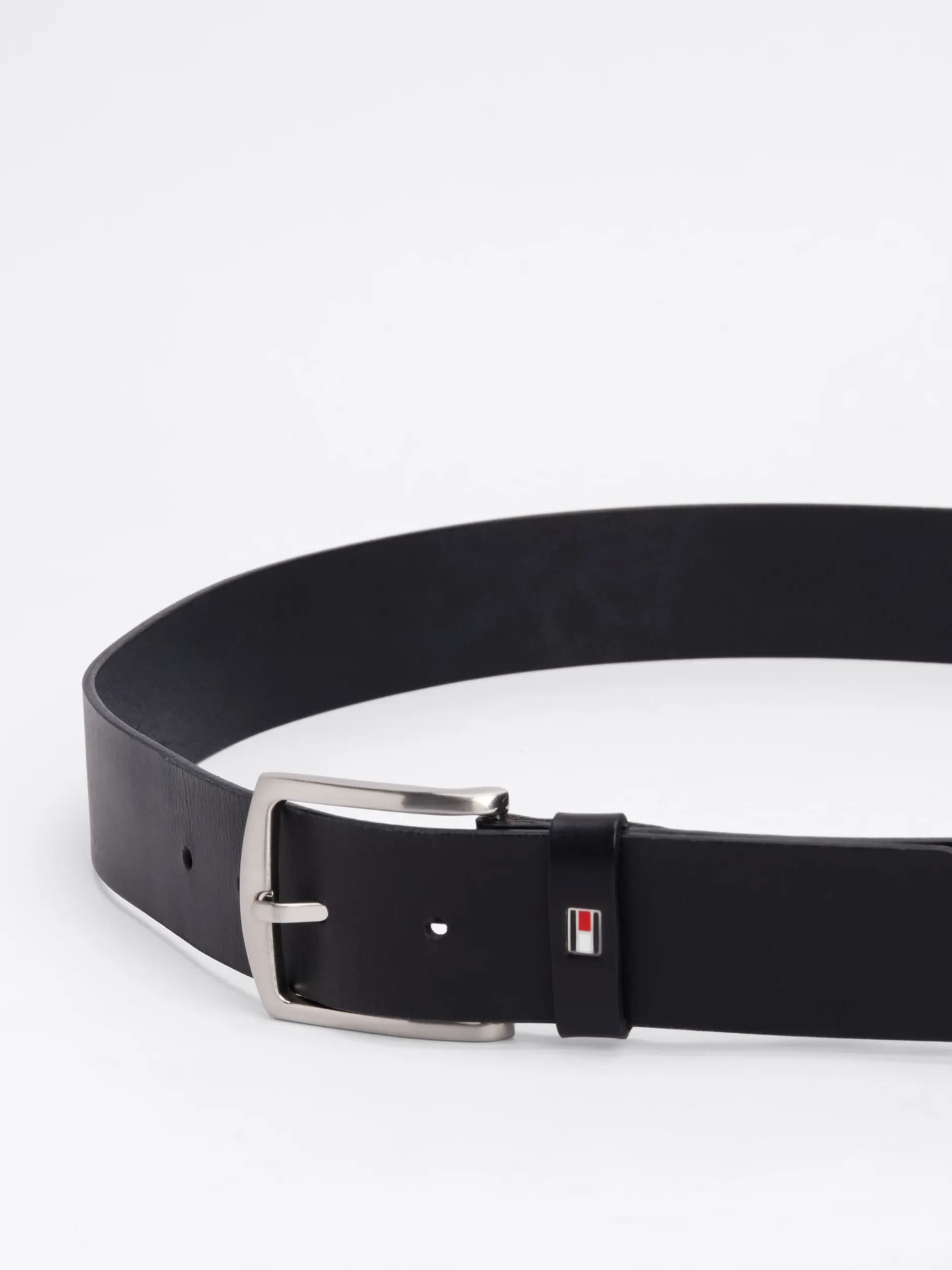 Paski*Tommy Hilfiger Skórzany Pasek Denton Z Logo Z Flagą MIDNIGHT