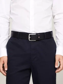 Paski*Tommy Hilfiger Skórzany Pasek Denton Z Logo Z Flagą MIDNIGHT