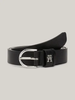 Paski*Tommy Hilfiger Skórzany Pasek Essential Z Zaokrągloną Sprzączką BLACK