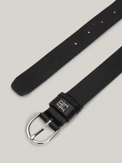 Paski*Tommy Hilfiger Skórzany Pasek Essential Z Zaokrągloną Sprzączką BLACK