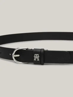 Paski*Tommy Hilfiger Skórzany Pasek Essential Z Zaokrągloną Sprzączką BLACK