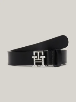 Paski*Tommy Hilfiger Skórzany Pasek TH Emblem Z Plakietką BLACK