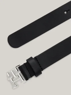 Paski*Tommy Hilfiger Skórzany Pasek TH Emblem Z Plakietką BLACK