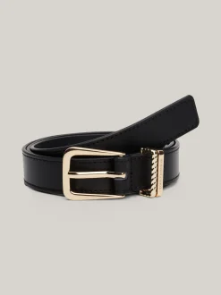 Paski*Tommy Hilfiger Skórzany Pasek Z Dwiema Szlufkami BLACK