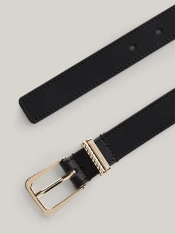 Paski*Tommy Hilfiger Skórzany Pasek Z Dwiema Szlufkami BLACK