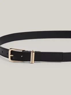 Paski*Tommy Hilfiger Skórzany Pasek Z Dwiema Szlufkami BLACK