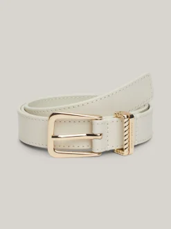 Paski*Tommy Hilfiger Skórzany Pasek Z Dwiema Szlufkami ANCIENT WHITE