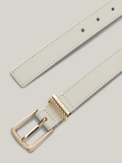 Paski*Tommy Hilfiger Skórzany Pasek Z Dwiema Szlufkami ANCIENT WHITE