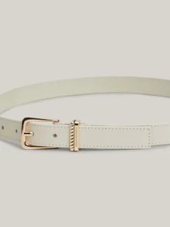 Paski*Tommy Hilfiger Skórzany Pasek Z Dwiema Szlufkami ANCIENT WHITE