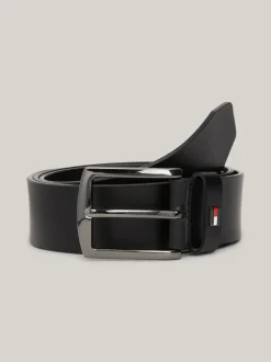 Paski*Tommy Hilfiger Skórzany Pasek Z Emaliowaną Flagą BLACK