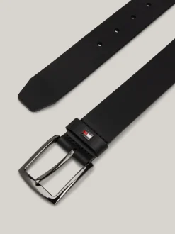 Paski*Tommy Hilfiger Skórzany Pasek Z Emaliowaną Flagą BLACK