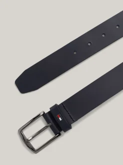 Paski*Tommy Hilfiger Skórzany Pasek Z Emaliowaną Flagą SPACE BLUE