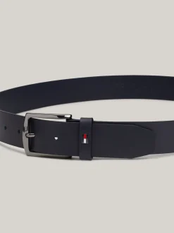 Paski*Tommy Hilfiger Skórzany Pasek Z Emaliowaną Flagą SPACE BLUE