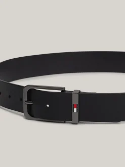 Paski*Tommy Hilfiger Skórzany Pasek Z Emaliowanym Logo BLACK