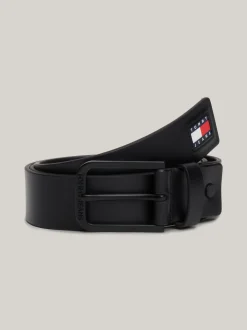 Paski*Tommy Hilfiger Skórzany Pasek Z Etykietą Powlekaną Gumą BLACK
